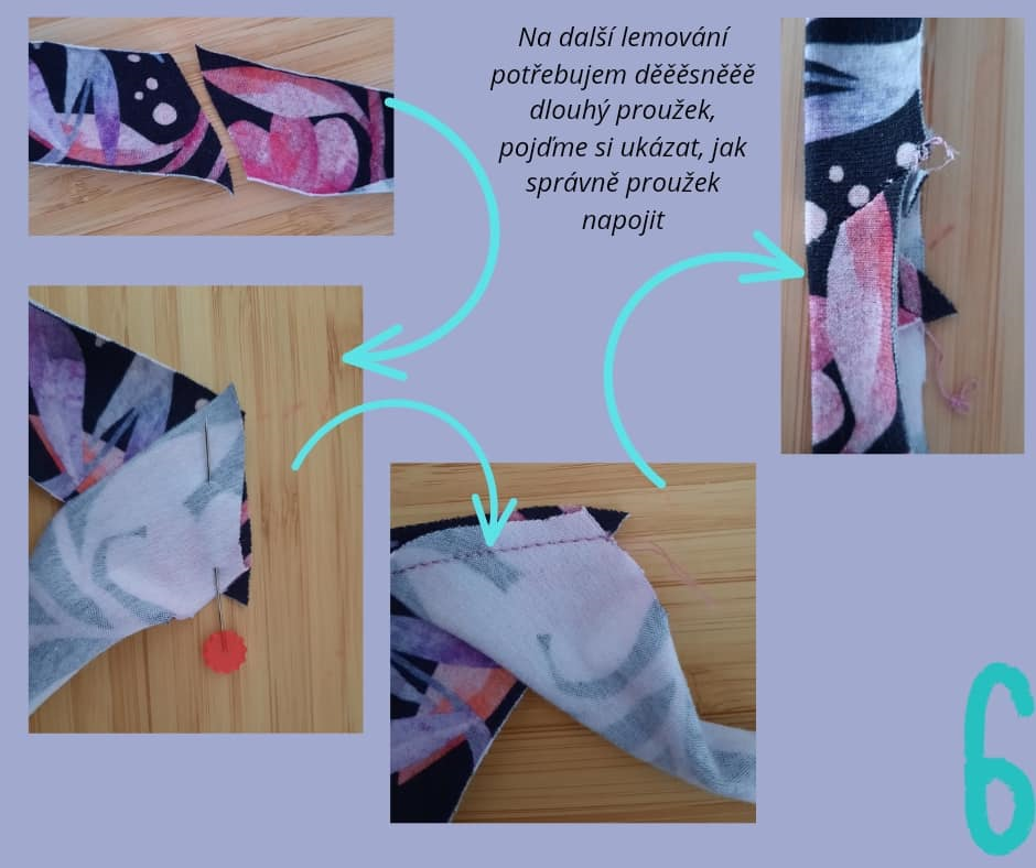 Na další lemování potřebujeme děěěsněěě dlouhý proužek, pojďme si ukázat, jak správně proužek napojit