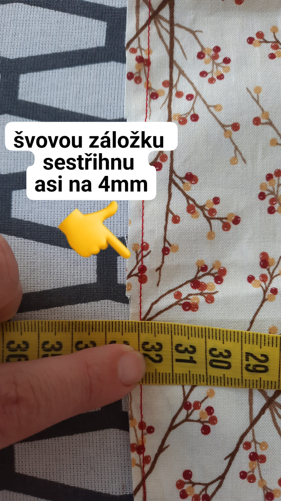 Nyní švovou záložku sestřihnu na 4mm.