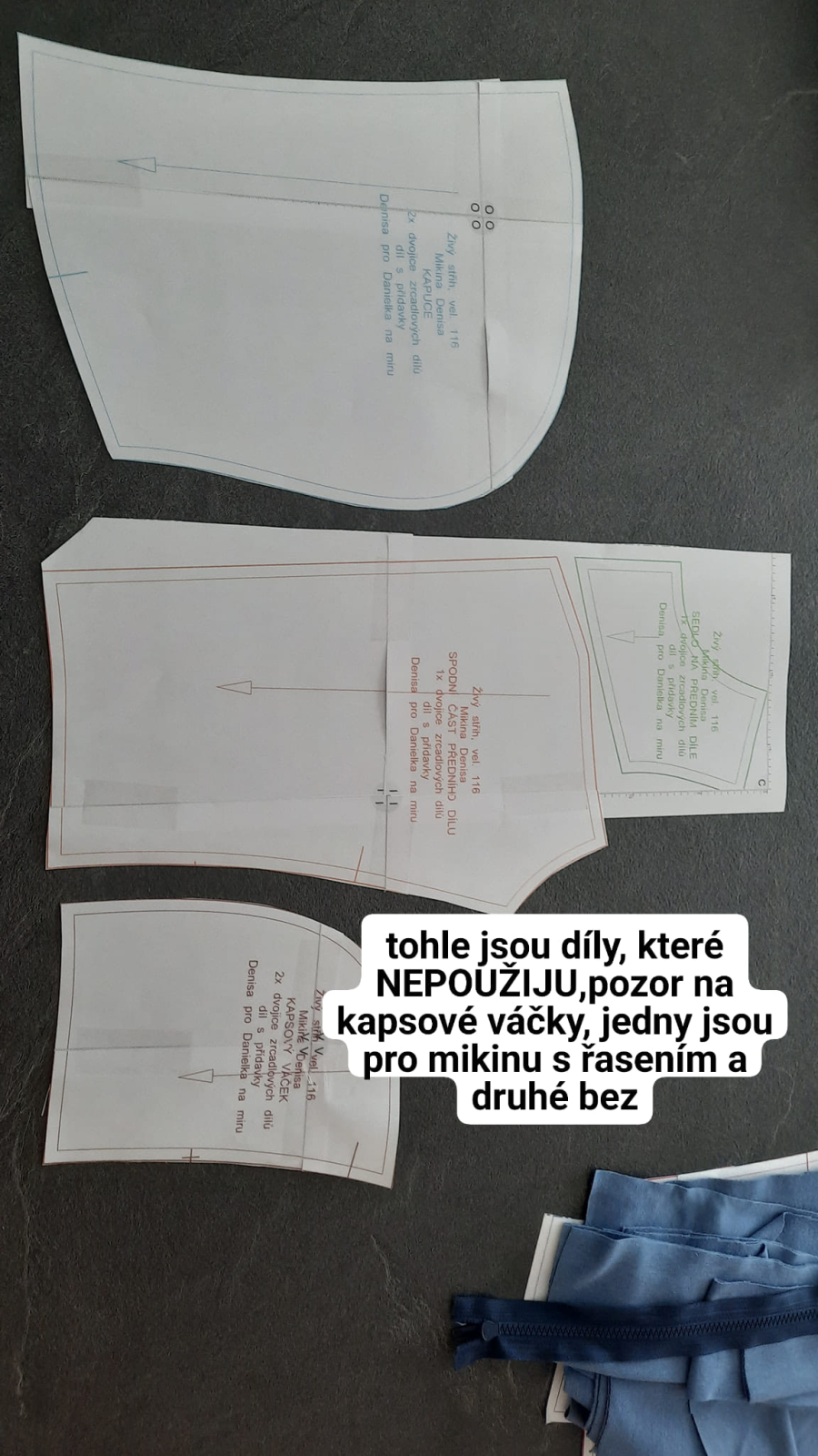 Nepoužiji kapucu, kapsu pro řasený přední díl a řasený přední díl se sedlem.
