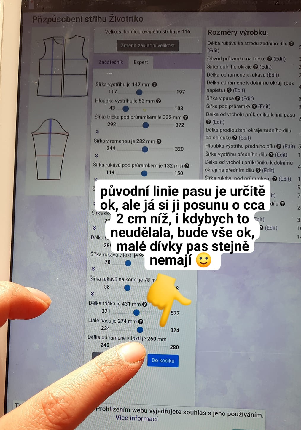 Po naměření jsem se rozhodla linii lehce posunout.