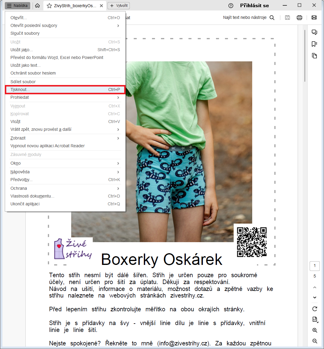 V nabídce najdete "Tisknout..." a kliknete.