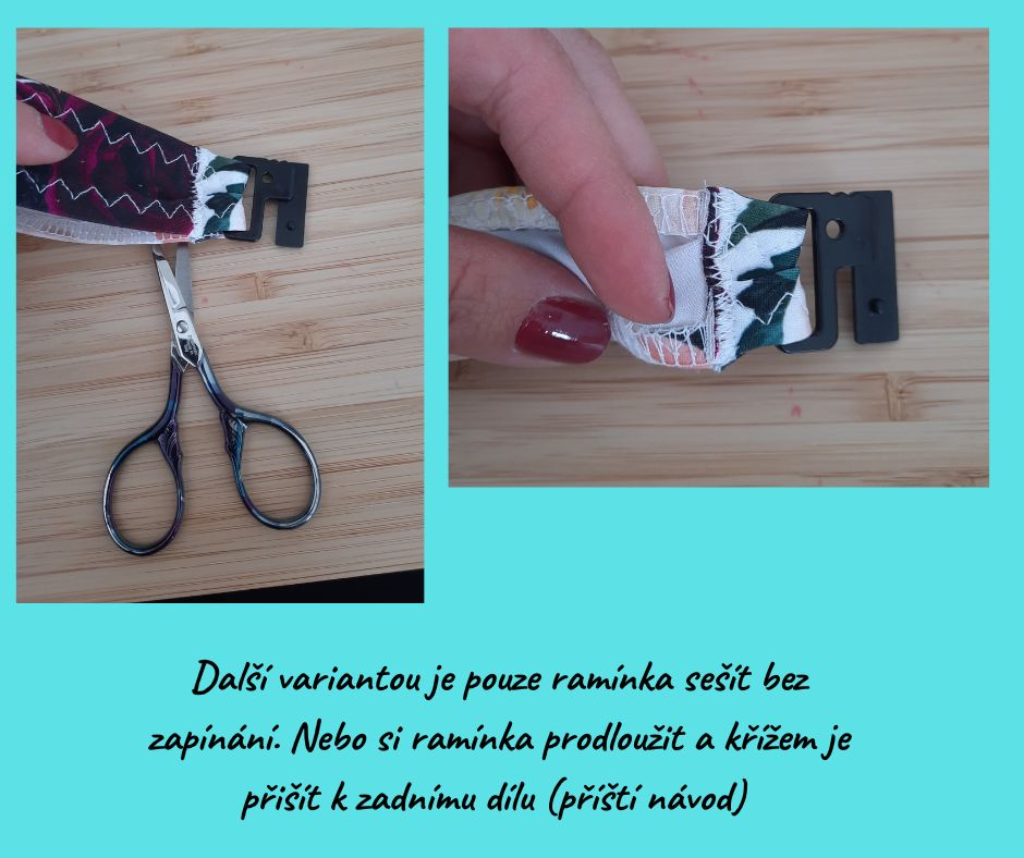 Další variantou je pouze ramínka sešít bez zapínání. Nebo si ramínka prodloužit a křížem je přišít k zadnímu dílu (příští návod)